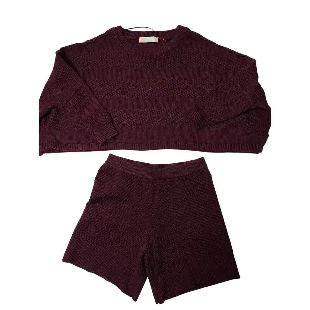 Free People Beach Lena Knit Sweater PulloverShorts Set Size Small Purple New - Picture 5 of 10